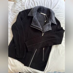 Ost Black and Gray Fleece Moto Jacket